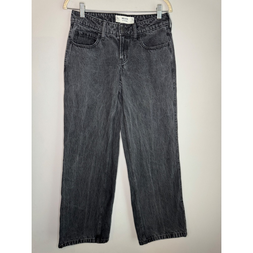 Hollister Low-Rise Baggy Jeans Washed Black W26 Long Wide Leg Denim
